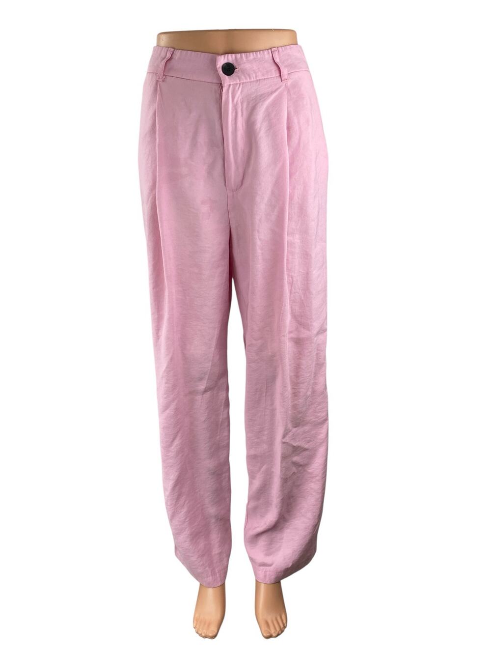 Zara Women's Pink High Waisted Pleated Wide Leg Baggy Trousers Pants Size M